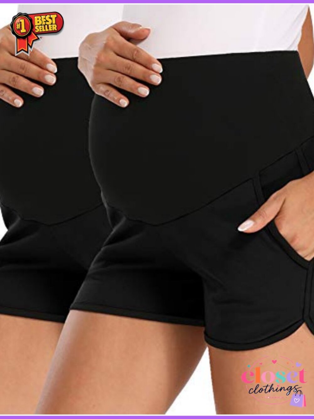 Maternity Shorts Over Belly Pregnancy Lounge Workout with Pockets
